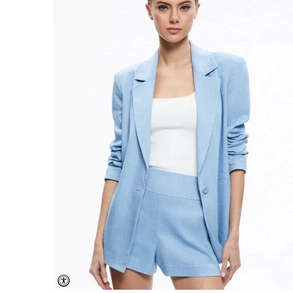 Alice + Olivia Denny Notch Collar Boyfriend Blazer In Chambray Oversized Size 0 - Picture 6 of 14